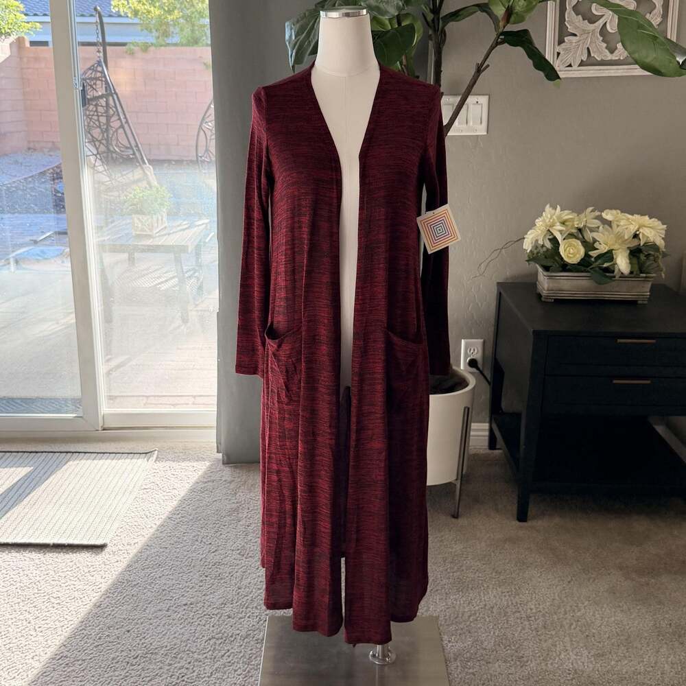 LuLaRoe Sarah Cardigan Sweater Womens Small Red Long Open Front Pockets